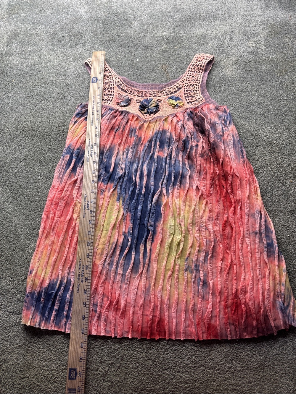 Pretty Angel Tie-Dye Pleated Pink Tank Top with Crochet Yoke - Kids
